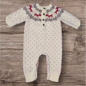 Hanna Andersson Combed Cotton Fair Isle Sweater Jumpsuit Size 3-6mo Deer Holiday